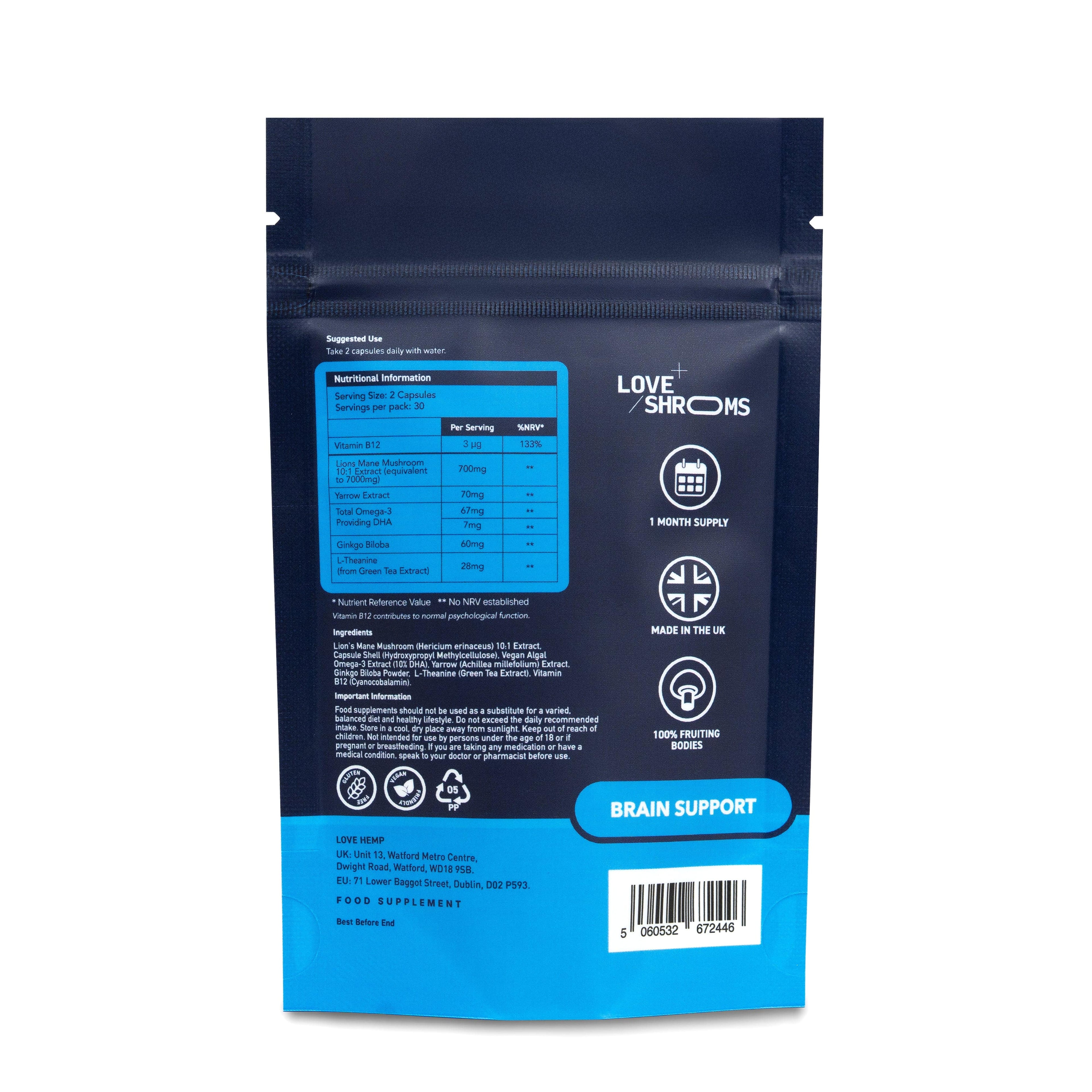 Love Shrooms Lion’s Mane Capsules - Brain Support | 60 Capsules