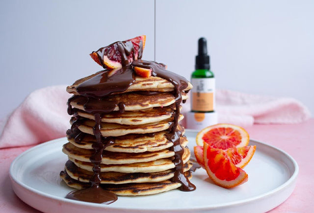 CBD Blood Orange and Chocolate Ganache Pancakes