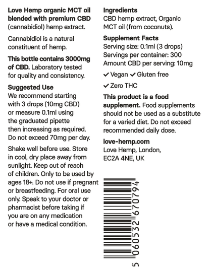 Love Hemp® CBD Liquid Oral Oil Drops 3,000mg CBD - Extra Strong / 10% / 30ml - Love Hemp UK